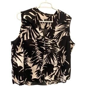 Talbots Womens Cotton Blend Sleeveless Button Up Shirt Black‎ White Beach Work